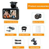 Monitor de Bebé para Vehículo con Doble Cámara y Cable, Cámara para Asiento Trasero, Pantalla HD de 4.3 Pulgadas, Pantalla Dividida en 2, Visión Nocturna