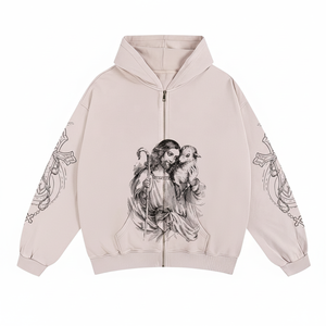 เสื้อแจ็คเก็ตผ้าฟลีซแบบวินเทจสำหรับทุกเพศ ผ้าฝ้ายฟอกสีสไตล์ย้อนยุค มีฮู้ด ซิป และกระเป๋า  โลโก้ด้านหน้า  หนาพิเศษ เหมาะสำหรับฤดูหนาว - Product Image 1