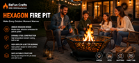 Brasero hexagonal d'extérieur en acier pour bois, avec découpe géométrique, pour patio, jardin et camping