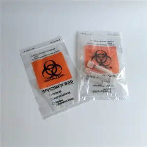 Ukuran Standar Tidak Ada Kebocoran Medis Sekali Pakai Plastik Bening Spesimen Biohazard Tas Transportasi dengan Kantong Dokumen