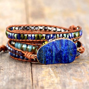 Natural Lapis Lazuli Leather Wrap <b>Bracelet</b> Multi Layer Beaded Women's Jewelry Gift <b>Boho</b> Style Handmade Fashion <b>Bracelet</b> - Product Image 2