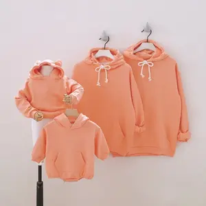 Aangepaste Effen Kleur Thuis Feestjurk Moeder En Ik Sweatshirt Aanpasbaar Patroon Peuter Baby Capuchon Ouder-Kind Outfit