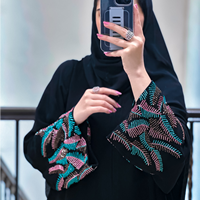 Robe Abaya noire style Lanna pour femmes musulmanes, robe Abaya musulmane pour femme, broderie florale, diamants, Abaya musulmane FK805-F488