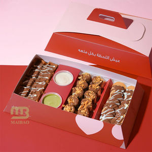 カスタムピンクのテイクアウト用スイーツ・クッキー・デザートボックス、チョコレート・ペストリー・ベーカリーの集まり用紙製パッケージ（持ち手付き） - Product Image 2