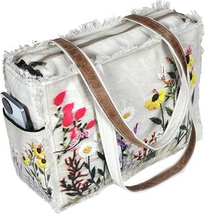Elegant Womens Canvas Shoulder <b>Tote</b> <b>Bag</b> <b>with</b> Premium Leather Handles Large Work Handbag for Laptop Documents Office Travel Use - Product Image 1