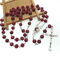 Chapelet Religieux Parfumé en Bois 6x7mm avec Croix de Jérusalem et Médaille de la Vierge, Contenant de la Terre Sainte