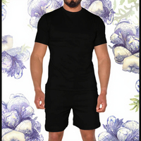 Ensemble de survêtement court streetwear pour homme, personnalisable avec logo, couleur unie, deux pièces (t-shirt et pantalon de jogging), 100 % coton