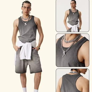 تصميم جديد رائج البيع بالجملة ملابس الشارع المخصصة الوزن الثقيل Gsm أسود رمادي أعلى خزان غسيل حمض أعلى خزان - Product Image 2