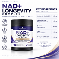 Complément Alimentaire Anti-Âge OEM : Capsules de Complexe Longévité NAD+ NR Resvératrol Quercétine Fisétine CoQ10 Marque Blanche