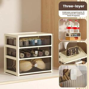 Meuble de rangement multifonctionnel en <span class=keywords><strong>plastique</strong></span> transparent à 3 niveaux pour sous-vêtements, <span class=keywords><strong>tiroirs</strong></span> empilables pour chambre à coucher - Product Image 1
