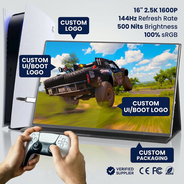 16'' 2.5K 144Hz Portable Gaming Monitor 100% SRGB HD IPS with Type-C for PS5 External Second Screen for Laptop