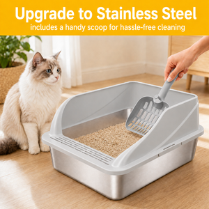 Caja de arena para gatos de acero inoxidable de alta resistencia, fácil de limpiar, gran capacidad, duradera, semicerrada, para gatos con orina abundante - Product Image 3