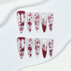 <span class=keywords><strong>Faux</strong></span> ongles longs et fins en ABS avec motif de marbre rouge pour hommes, 24 pièces - Product Image 4