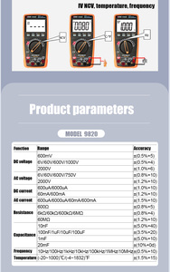 Multímetro Digital Profesional Victor 9820 True RMS, 6000 Contenedores, Rango Automático, Alto Voltaje 2000V con Función NCV - Product Image 6