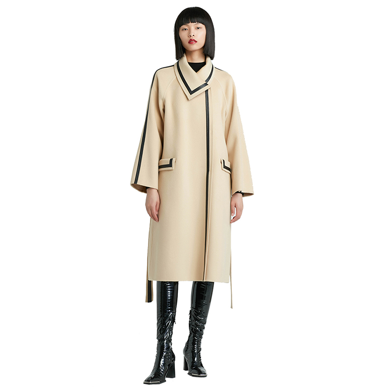 Women's casual  Wool Coat Slim Fashionable Long Women's Double-sided Coat  Wool Fabric coat with belt