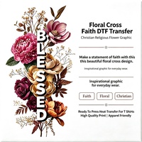 Transferts DTF Blessed Floral Faith prêts à poser, impressions personnalisées en gros par transfert thermique, livraison rapide pour t-shirts et robes