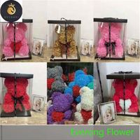 Vente en gros de rose en mousse PE, ours en peluche 40cm avec cœur, boîte cadeau lumineuse pour la fête de mariage, cadeau d'anniversaire de la Saint-Valentin