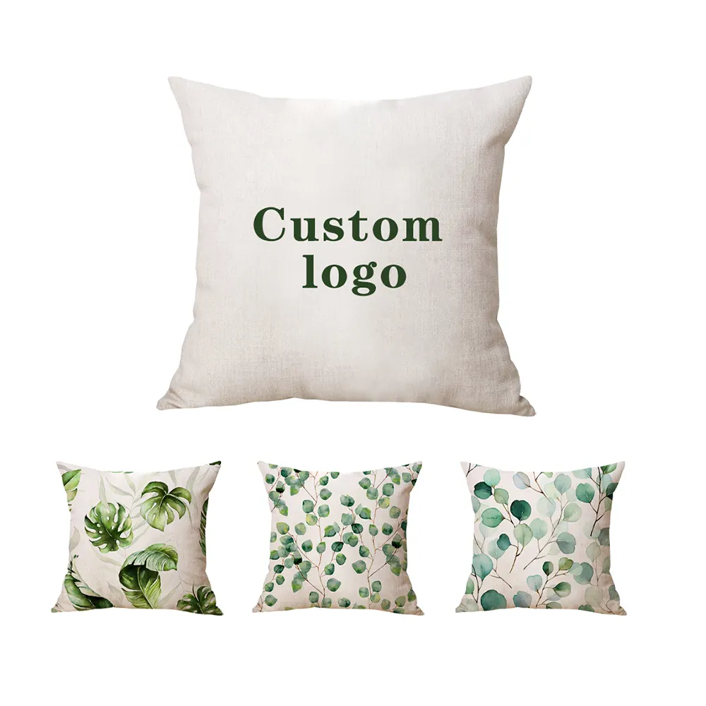 Capa de almofada de folhas verdes personalizada, capa decorativa de almofada, 45*45, 18*18, fronha