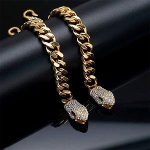Bijoux haut de gamme, chaîne cubaine plaquée or, bracelet en acier inoxydable avec zircon, motif serpent - Product Image 3
