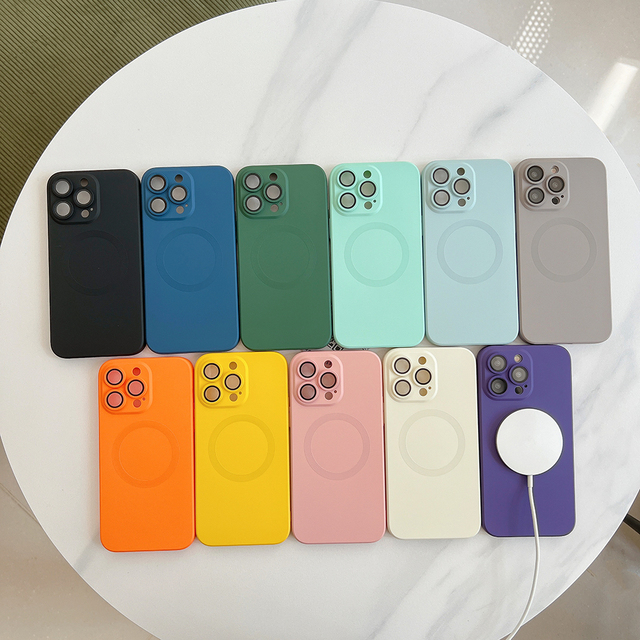 For iPhone 14 Pro Max Magnetic TPU Case Lens Cover Magnetic Cases for iPhone 15 Frosted Skin Feel with Microfiber Multi Color