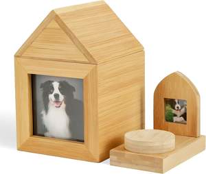 Urne funéraire en bambou en forme de maison pour toutes les cendres d'animaux (chien, chat) avec cadre photo, couleur bois, cadeau commémoratif pour crémation - Product Image 1
