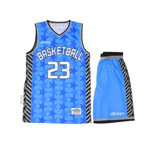 2023 Akilex Groothandel Custom Blauw Hoge Kwaliteit 100% Polyester Ademende Comfortabele Volwassen Training Basketbal Kits Met Lage Moq