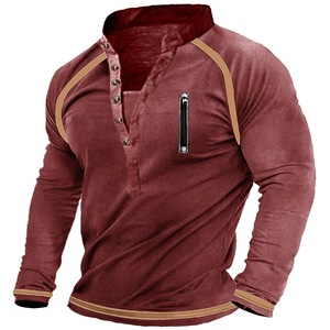 OEM ODM Vêtements pour hommes de style vintage, col en V, manches longues, surdimensionnés, taille plus <span class=keywords><strong>3XL</strong></span>, t-shirts pour l'extérieur - Product Image 4