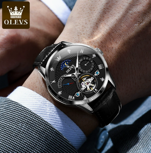 Reloj Olevs 6652 de Lujo, Marca de Primera Calidad, Resistente al Agua, Correa de Cuero Marrón, Deportivo, Reloj Mecánico para Hombre - Product Image 6