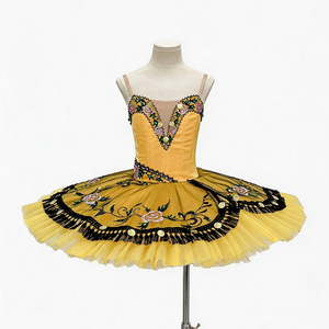 Tutú de Ballet Clásico Amarillo Dorado, Tutú de Ballet Profesional con Adornos Florales, Tutú de Ballet Estilo Español Esmeralda - Product Image 4
