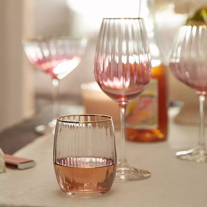 Verre à vin en verre côtelé <span class=keywords><strong>rose</strong></span> avec bordure dorée, grande capacité, verre à pied pour vin rouge - Product Image 4