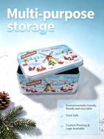 Boîte rectangulaire en fer blanc écologique et alimentaire, design personnalisé, pour biscuits et chocolats de Noël, faible MOQ, vente en gros