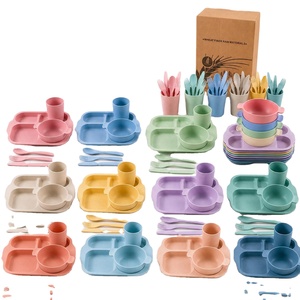 Ensemble de vaisselle pour enfants en paille de blé, 24 pièces, assiettes divisées incassables, bols, tasses et couverts, sans BPA, passe au micro-ondes - Product Image 3