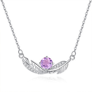 Collier en argent sterling 925 avec 9 plumes et pierres naturelles pour femme, chaîne avec pendentif plume, cadeau - Product Image 1