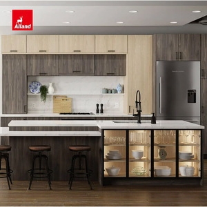 Gabinetes de Cocina Modernos Minimalistas Personalizados Alland, en Dos Tonos, con Chapa de <span class=keywords><strong>Nogal</strong></span>, sin Tiradores, con <span class=keywords><strong>Encimera</strong></span> de Cuarzo - Product Image 4