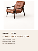 Chaise longue rembourrée de style cuir moderne avec structure en bois massif, fauteuil d'appoint pour salon ou coin lecture