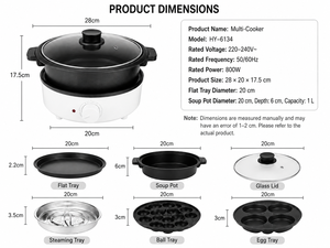 Olla Eléctrica Multifuncional con Recubrimiento Antiadherente y Placas Desmontables para una Cocina Saludable en Casa - Product Image 3