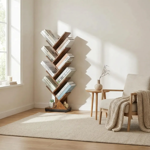 Estantería Vertical Tipo Árbol, Librería de Pie para Almacenamiento de Libros, <span class=keywords><strong>CDs</strong></span>, Revistas, para Sala de Estar, Dormitorio u Oficina - Product Image 1