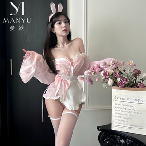 Lingerie sexy, uniforme de demoiselle d'honneur, style japonais, imprimé lapin mignon et innocent, robe de style japonais, chemise de nuit papillon 9446 - Product Image 5