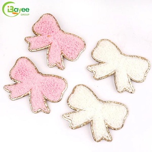 Gold Glitter Overlock Chenille <b>Bow</b> Patch Iron on Towel Glitter Patch for Hats Bags Hoodies - Product Image 4