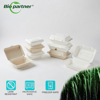 Boîte à lunch à clapet sans PFAS de 9 pouces Contenants à emporter jetables biodégradables Bagasse Burger Bento Stockage des repas Sans PFAS