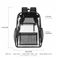 Sac à dos en PVC transparent personnalisé avec logo, vente en gros d'usine BSCI, pour femmes, hommes, école, travail, voyage, usage quotidien