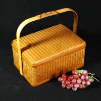 Panier de rangement rectangulaire flexible en bambou tressé 100 % naturel et écologique avec poignée – Panier cadeau durable