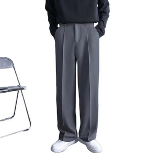 RNSHANGER nuovi pantaloni dritti da uomo alla moda coreani pantaloni larghi in tinta unita Casual drappeggiati larghi grigi larghi pantaloni per uomo - Product Image 1