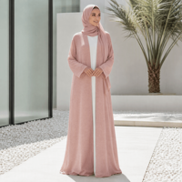 Abaya en tricot rose poudré sur mesure, ouverte sur le devant, à manches longues, robe kaftan musulmane, vêtements modestes du Moyen-Orient, fabrication OEM directe d'usine