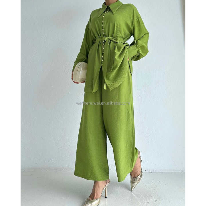 Modest Muslim Women's Chic Tunic and Wide Legged Pants - 14198 Olive Green