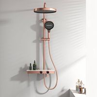 Ensemble de douche mural en cuivre GEASAM, jet cascade, étagère de rangement, finition or brossé, pour distributeurs