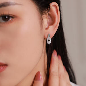 Boucles d'oreilles pendantes en argent sterling S925 personnalisables, version cuivre, avec zircone ronde taillée en forme d'étoile - Exclusives pour femmes - Product Image 5