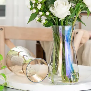 Vente en gros de vase en verre à fleurs en cristal de couleur fumée soufflé à la main centre de table de mariage Vases transparents