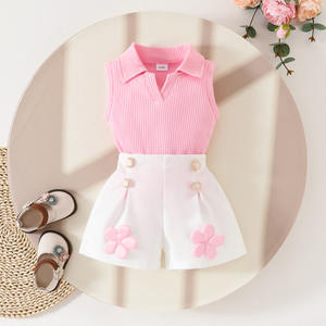 2025 nuovo dolce Step Girl senza maniche Pit Strip Top con adesivo con bottoni Shorts estivi due pezzi - Product Image 2