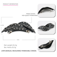 Cher gothique noir minerai cheveux Barrette noir strass pinces à cheveux haute qualité dame femmes cheveux Barrette Clips